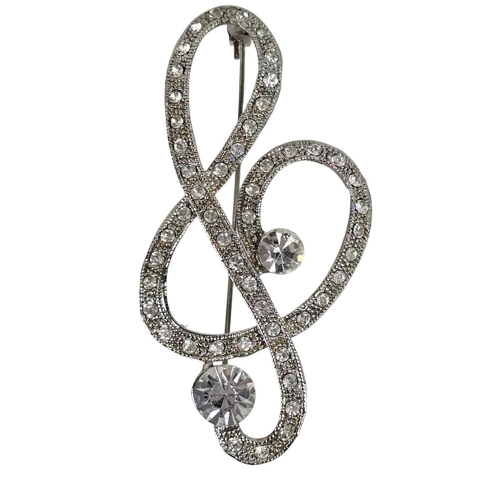 Rhinestone treble clef pin brooch music musician glam sparkly lapel pin